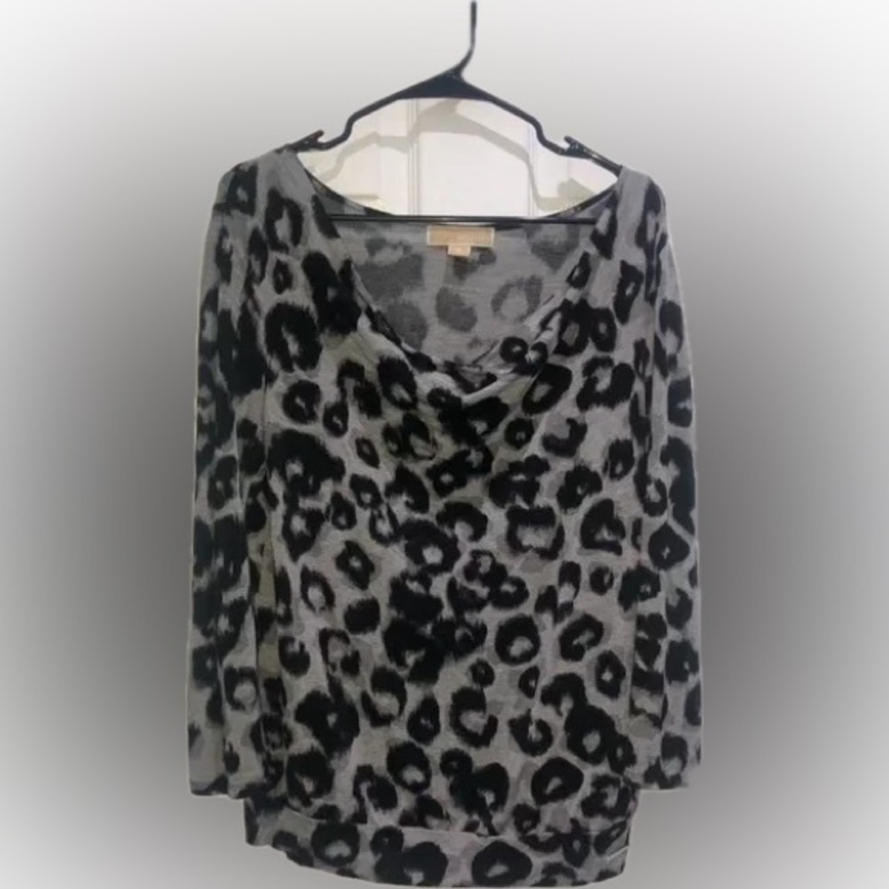 Michael Kors Leopard Print Cowl Neck Top – Gray/Black (Size S)